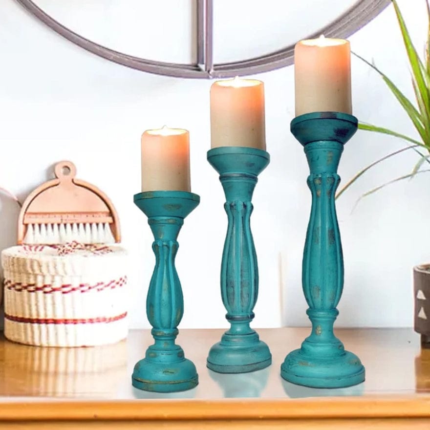 Handmade Wooden Candle Holder with Pillar Base Support