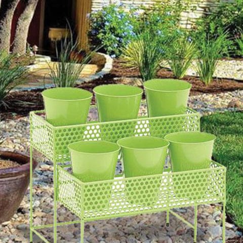 Pretty Styled Metal 2 Tier Plant Stand Green