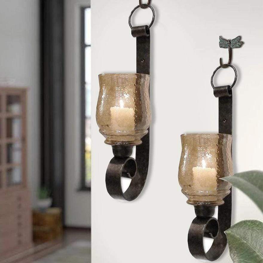 Scroll Design Metal Frame Vertical Wall Mounted Candle Holder Sconce