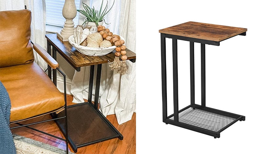 C-Shaped Side Table with Mesh Shelf