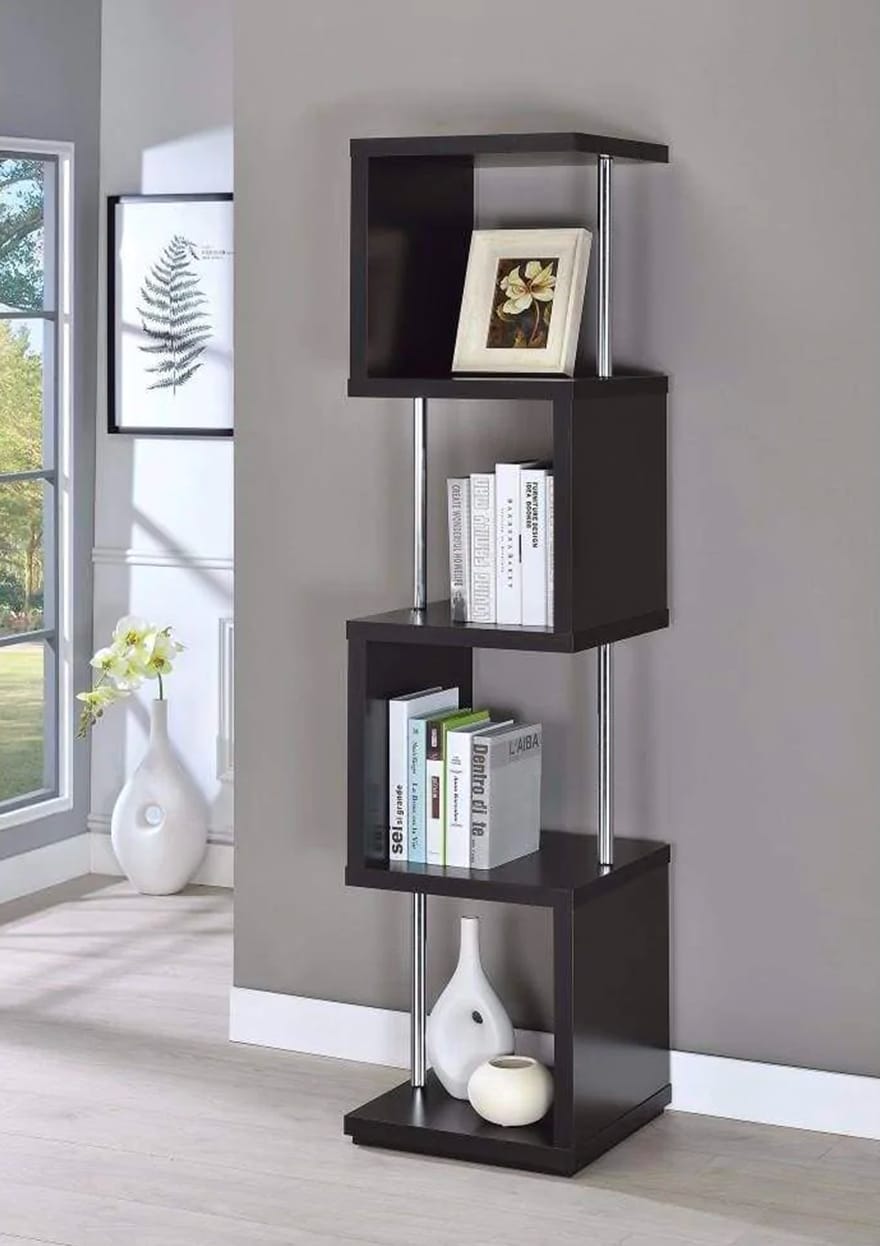 Well-made Four Tier Wood And Metal Bookcase