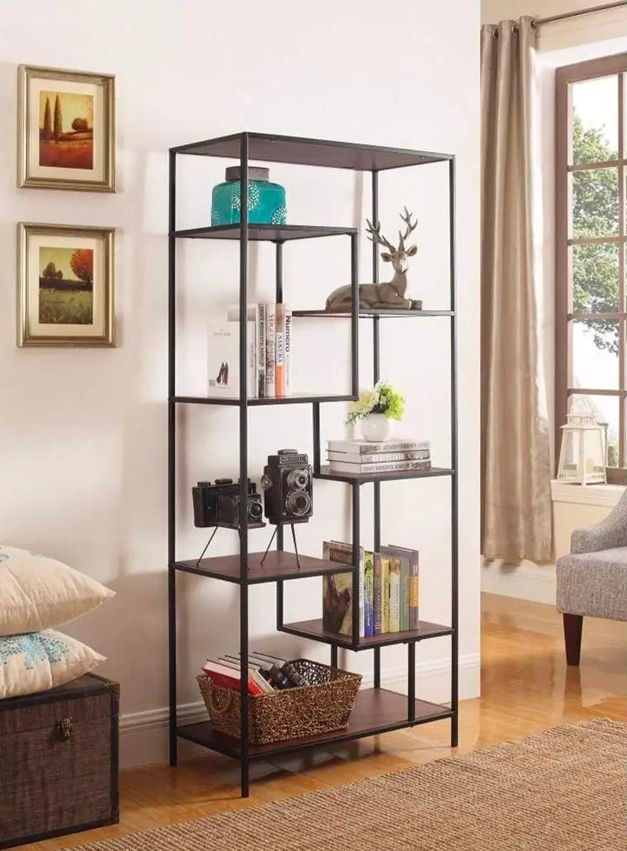 Metal Framed Bookcase With Open Shelves