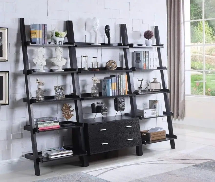 Quirky Ladder Bookcase With 4 Storage Drawers And Open Shelves