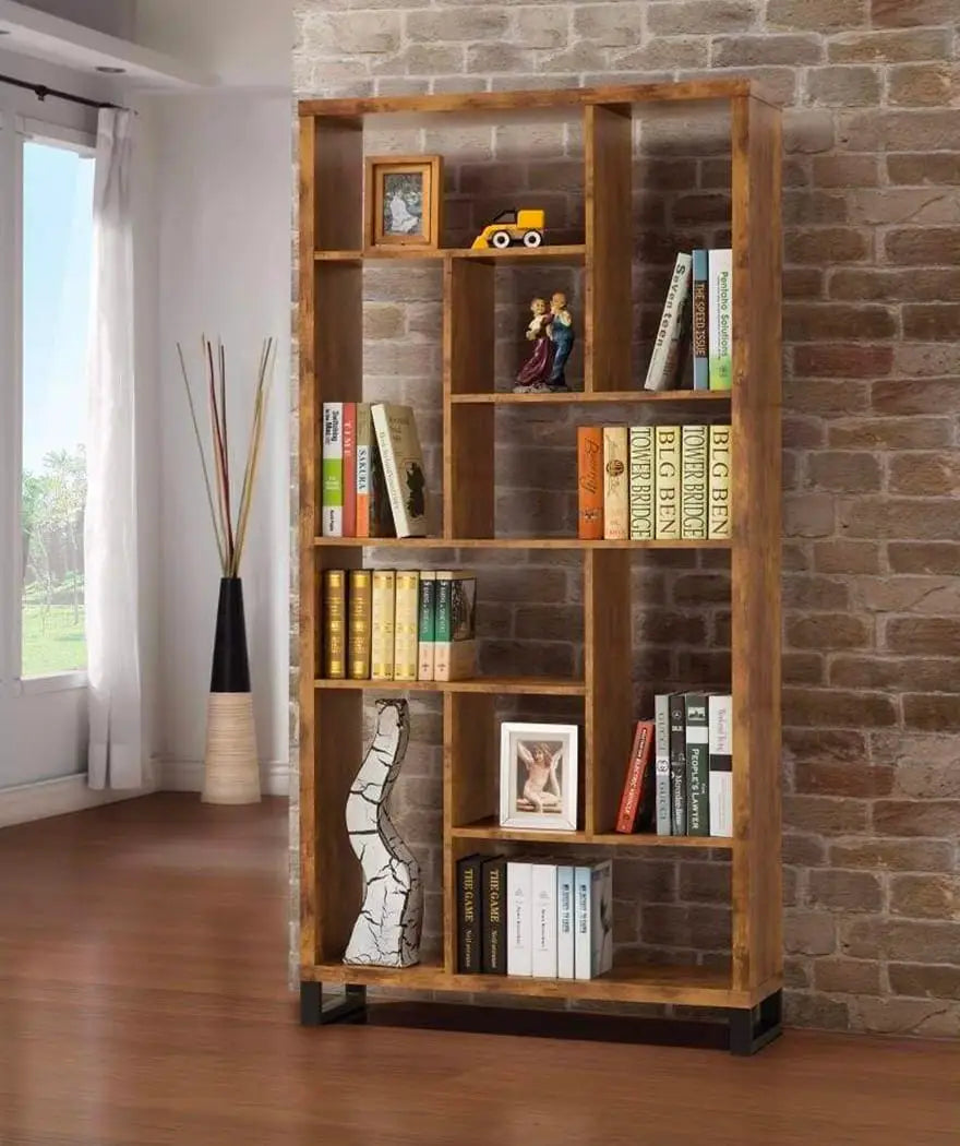 Metal and Wood Modern Style Bookcase with Multiple Shelves