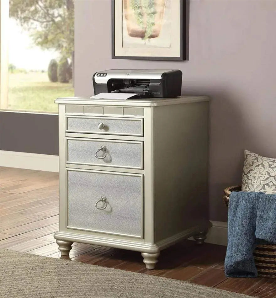 3 Drawers Wooden File Cabinet with Mirrored Trim Accents