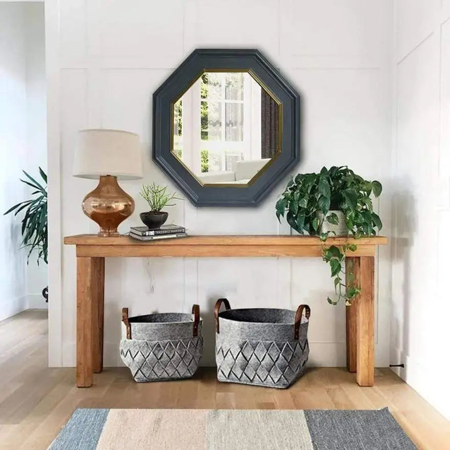 Octagonal Shape Wooden Floating Frame Flat Wall Mirror