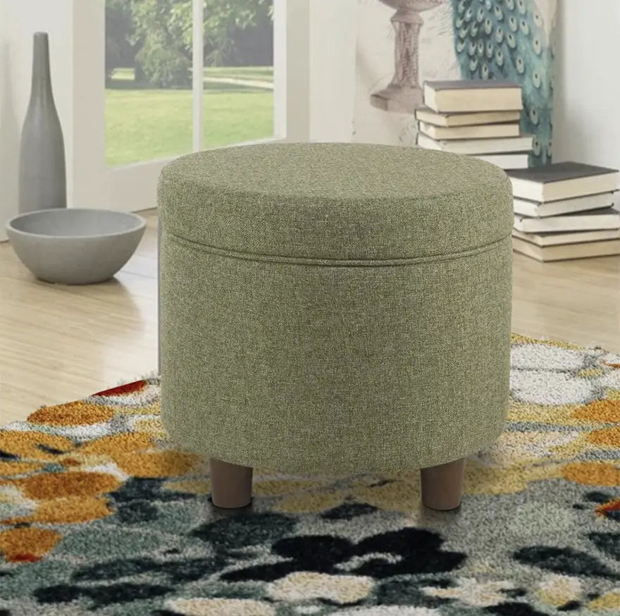 Upholstered Round Wooden Ottoman