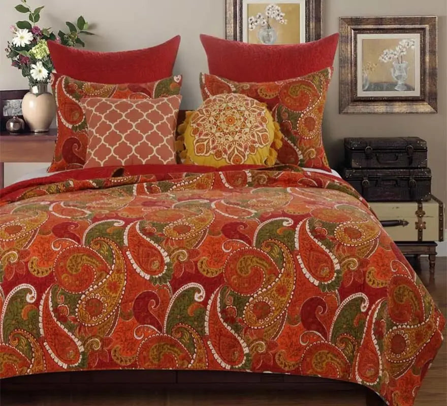 Paisley Print Twin Size Quilt Set with 1 Pillow Sham