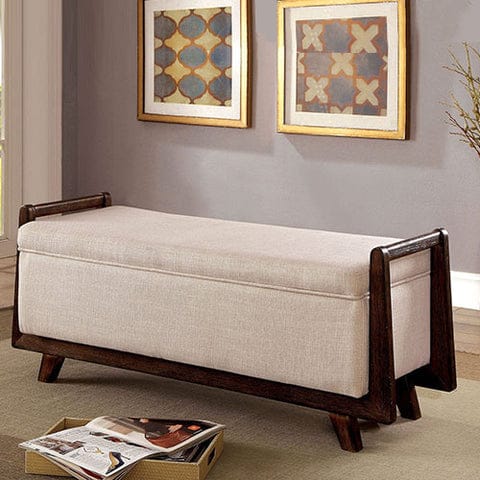 Fabric Upholstered Storage Bench With Wooden Frame