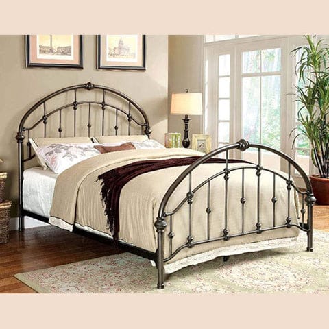 Contemporary Metal Full Bed With Round Headboard And Footboard