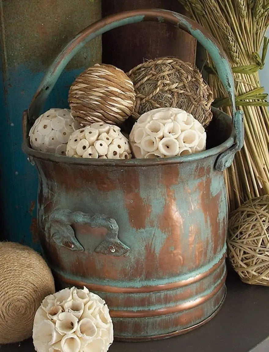 Green Tinged Metal Bucket Planter With Handles