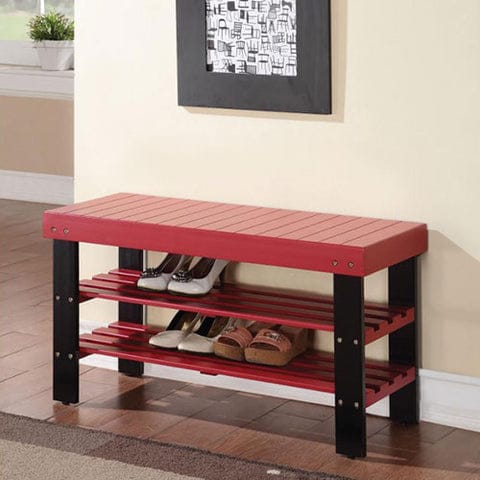 Rectangular Wooden Bench With 2 Shelves