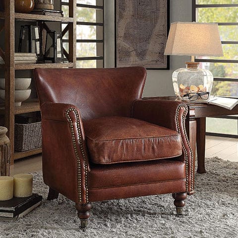 Leather Upholstered Accent Chair With Nail head Trim