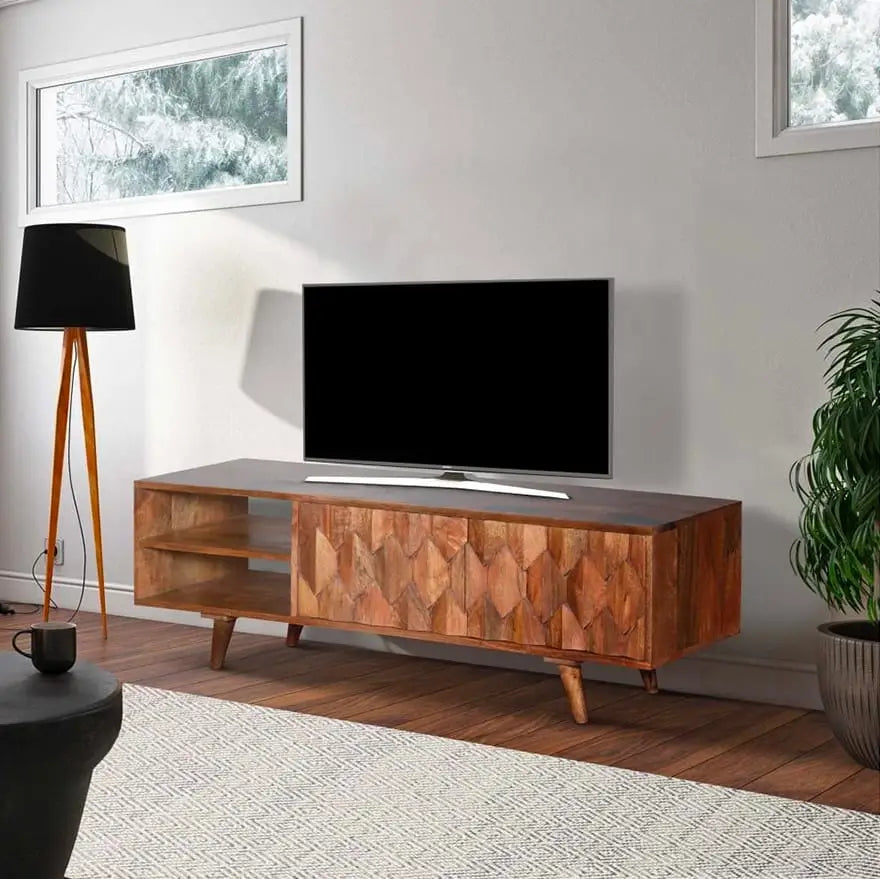 Ero 57 Inch Mango Wood Media Console TV Cabinet