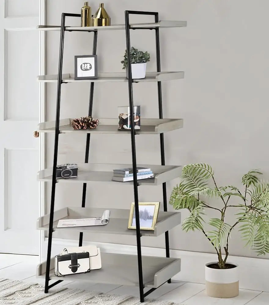 74 Inches 6-Tier Wooden Ladder Storage Bookshelf