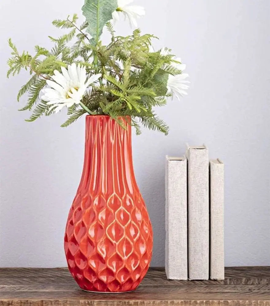 Ceramic Vase with Embossed Surface and Rounded Bottom Base