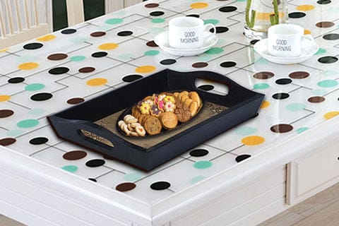 Handmade Serving Tray With Embossed Brass Work In Wood Frame