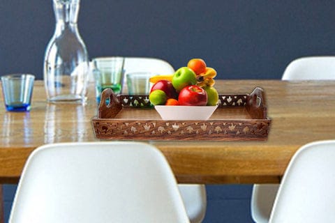 Handmade Mango Wood Serving Tray Decorated With Latticework