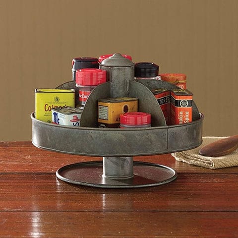 Galvanized Lazy Susan Organizer With 6 Pockets