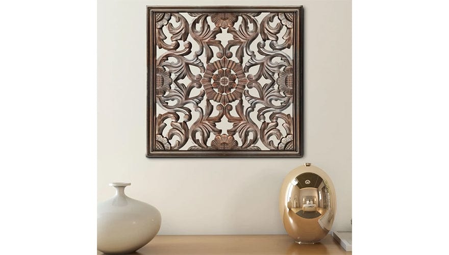 Square Shape Wooden Wall Panel with Filigree Carvings