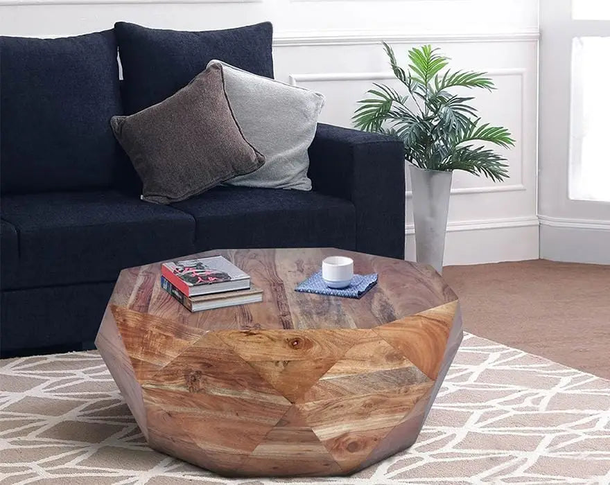 Diamond Shape Acacia Wood Coffee Table With Smooth Top