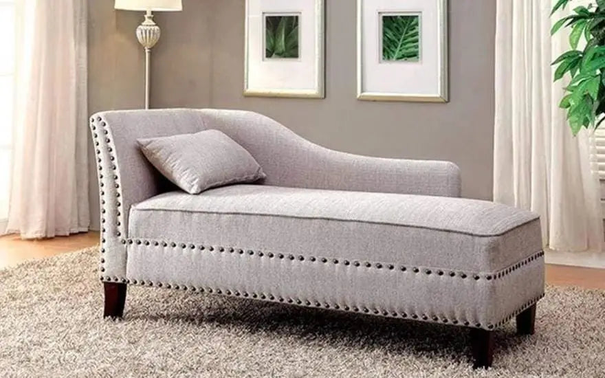 Contemporary Beige Linen-Like Fabric Chaise