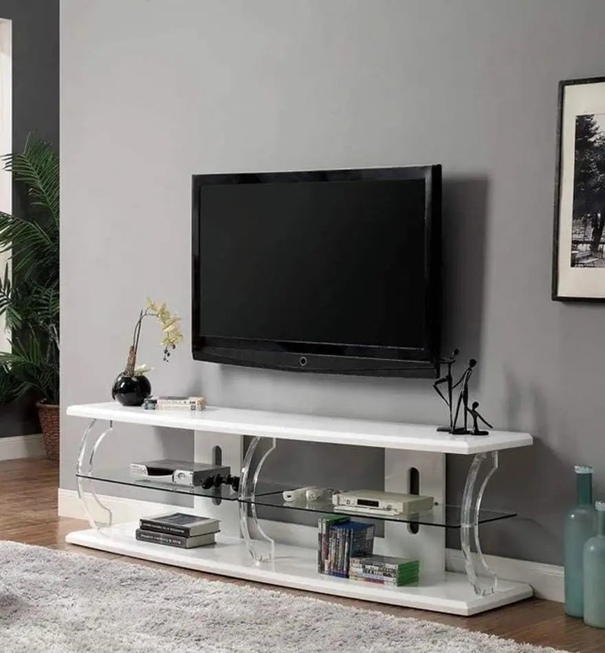 Wooden TV Stand With Spacious Glass Shelf