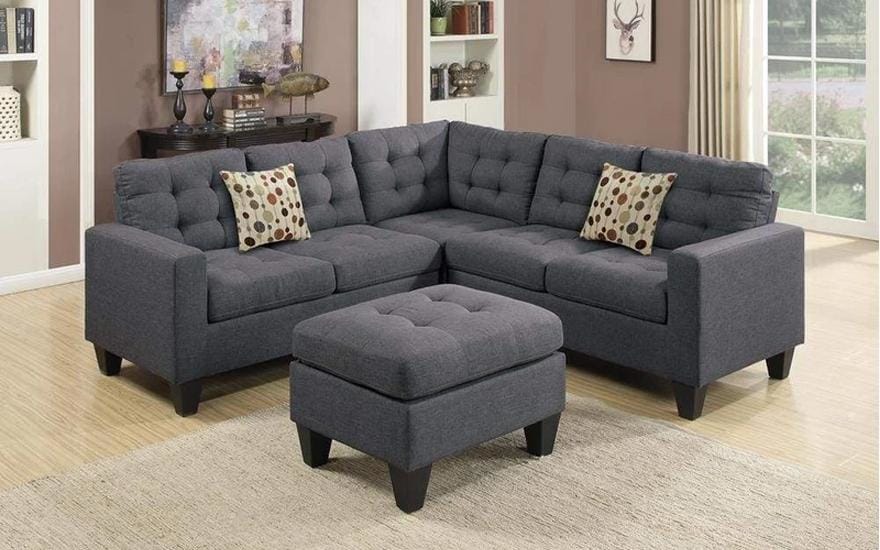 Linen Fabric 4 Pieces Sectional With Cocktail Ottoman