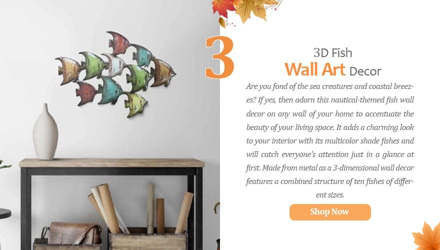 Three Dimensional Hanging Metal Fish Wall Art Decor