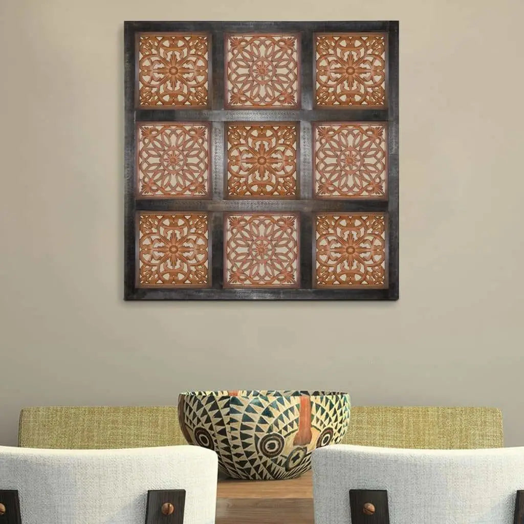 Decorative Mango Wood Wall Panel with Cutout Flower Pattern