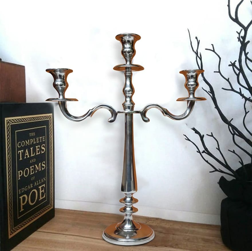 21 Inches Handcrafted 3 Arms Aluminum Candelabra