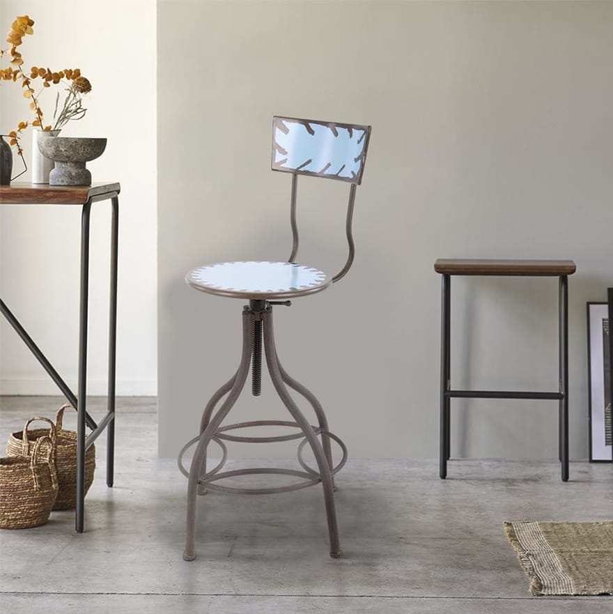 Industrial Style Metal Bar Chair With Adjustable Seat