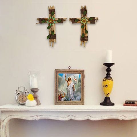 Floral Patterned Divine Wood Metal Cross