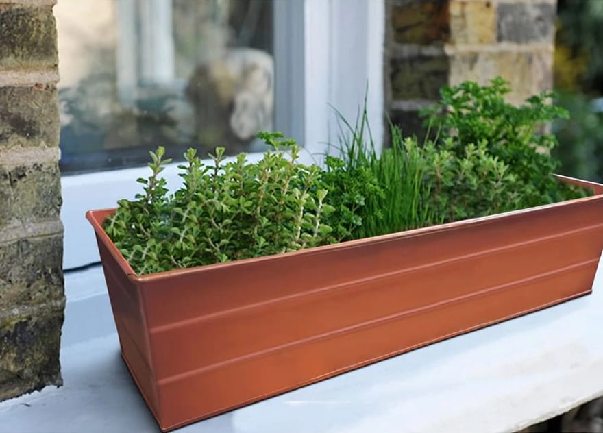 Rectangular Metal Flower Planter Box with Embossed Line Design