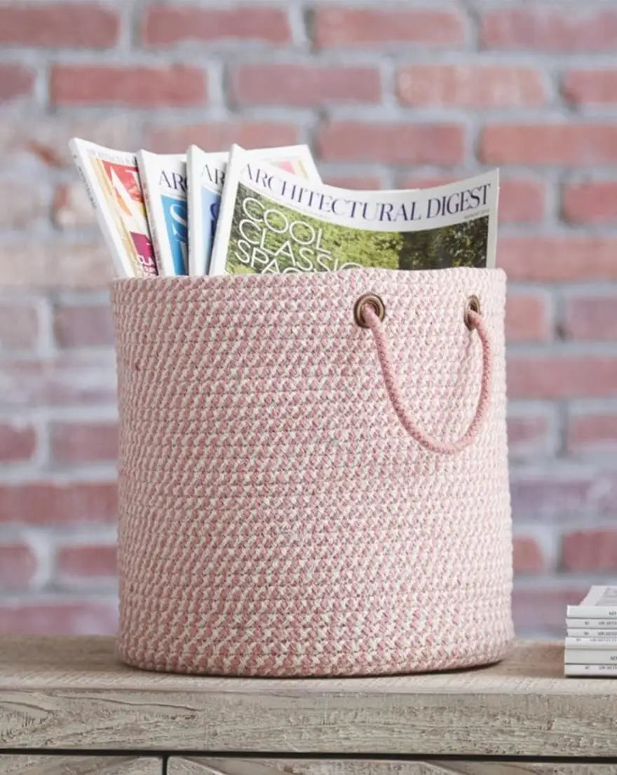 Round Shaped Fabric Basket with Braided Handles