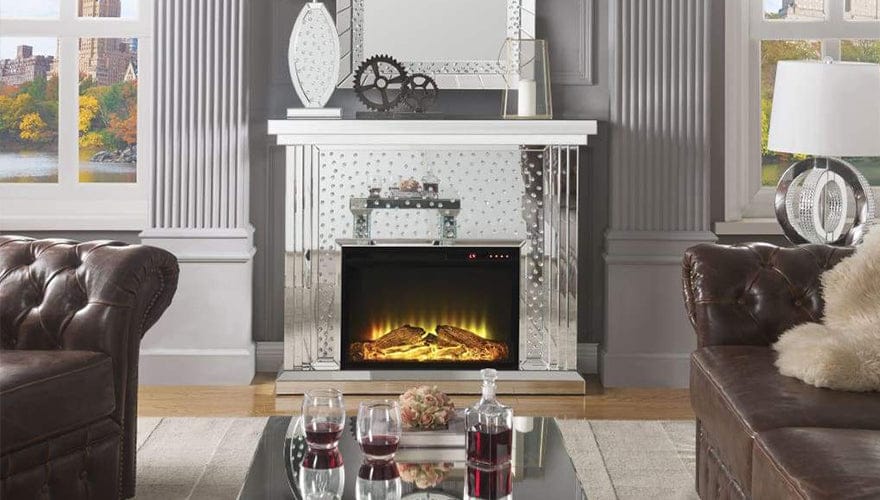 Faux Crystal Inlaid Wooden Electric Fireplace