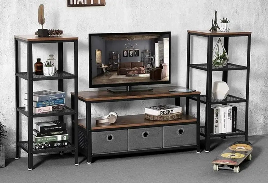 Wooden TV Stand with Two Open Spacious Shelves