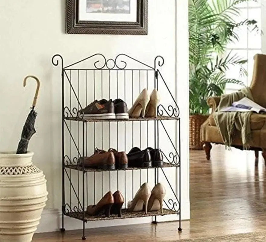 3 Tier Folding Weave/Black Iron Shelf