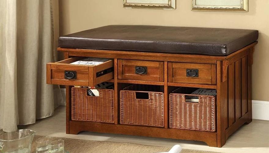 Hobart Antique Oak Storage Bench