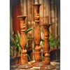 Taki Benzara Wooden Natural Finish Pillar Shaped Candleholder, Set of 3, Brown By Casagear Home