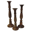 Wooden Natural Finish Pillar Shaped Candleholder Set of 3 Brown 14194