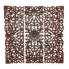 Three Piece Wooden Wall Panel Set with Traditional Scrollwork and Floral Details Brown 14255