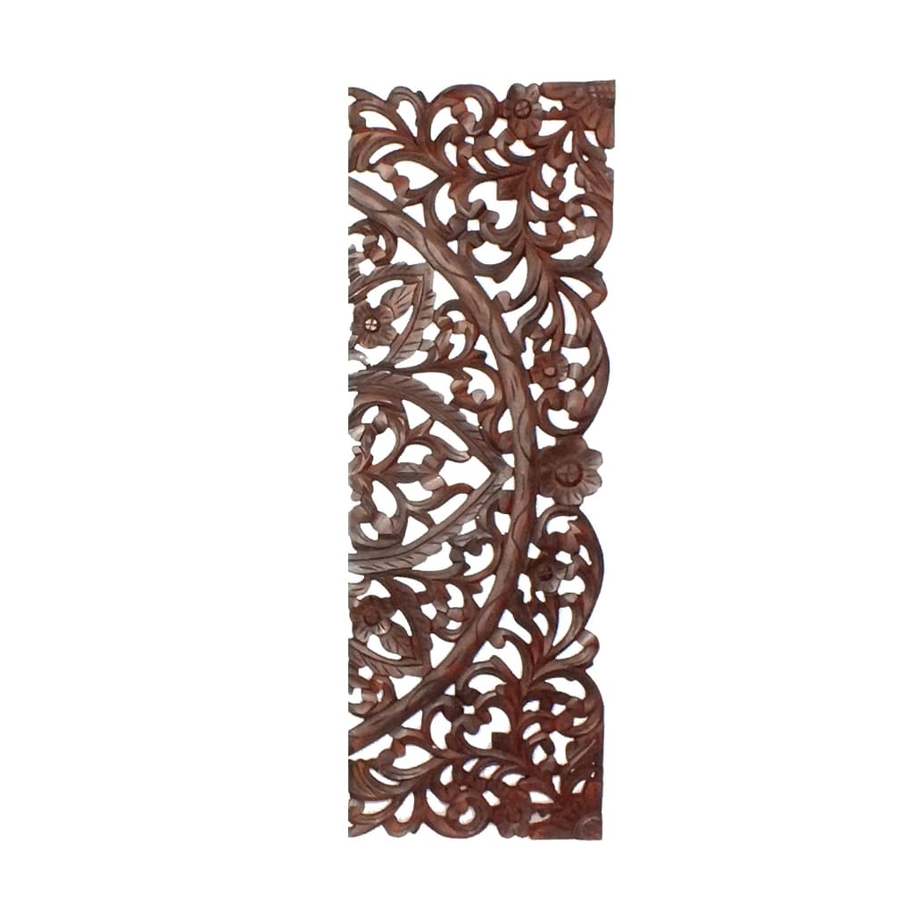 Three Piece Wooden Wall Panel Set with Traditional Scrollwork and Floral Details Brown 14255