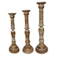 3 Piece Turned Body Distressed Candle Holder Brown By Casagear Home 14343