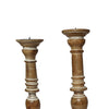 3 Piece Turned Body Distressed Candle Holder Brown By Casagear Home 14343