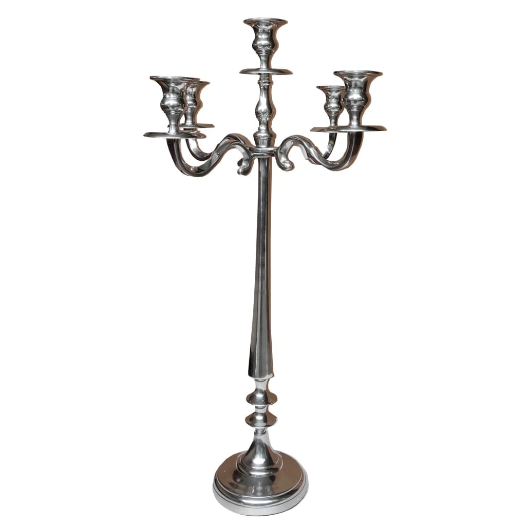 24 Inches Handcrafted 5 Arms Aluminum Candelabra in Traditional Style Polished Silver 30854