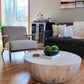 Arthur 12 Inch Round Mango Wood Coffee Table, Subtle Grains, Distressed White By the Urban Port