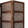 Decorative Four Panel Mango Wood Hinged Room Divider with Circular Cutout Design Brown 34010