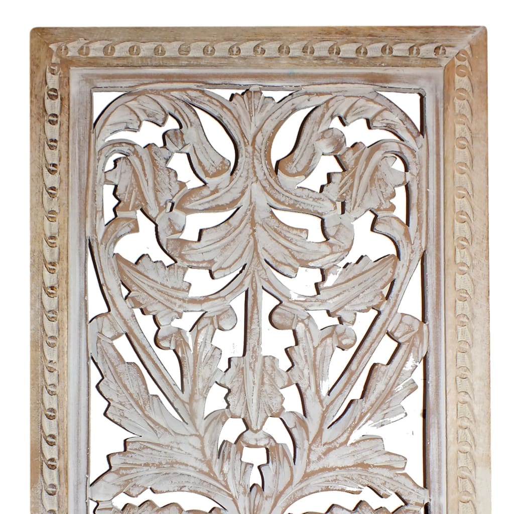 Attractive Mango Wood Wall Panel Hand Crafted With Intricate Details White 34131