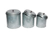 Galvanized Metal Lidded Canister With Ribbed Pattern Set of Three Gray 38164